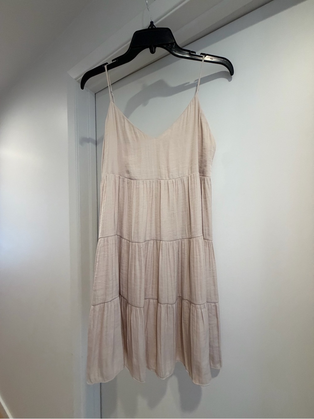 Light Beige Tiered Slip Dress with Spaghetti Straps